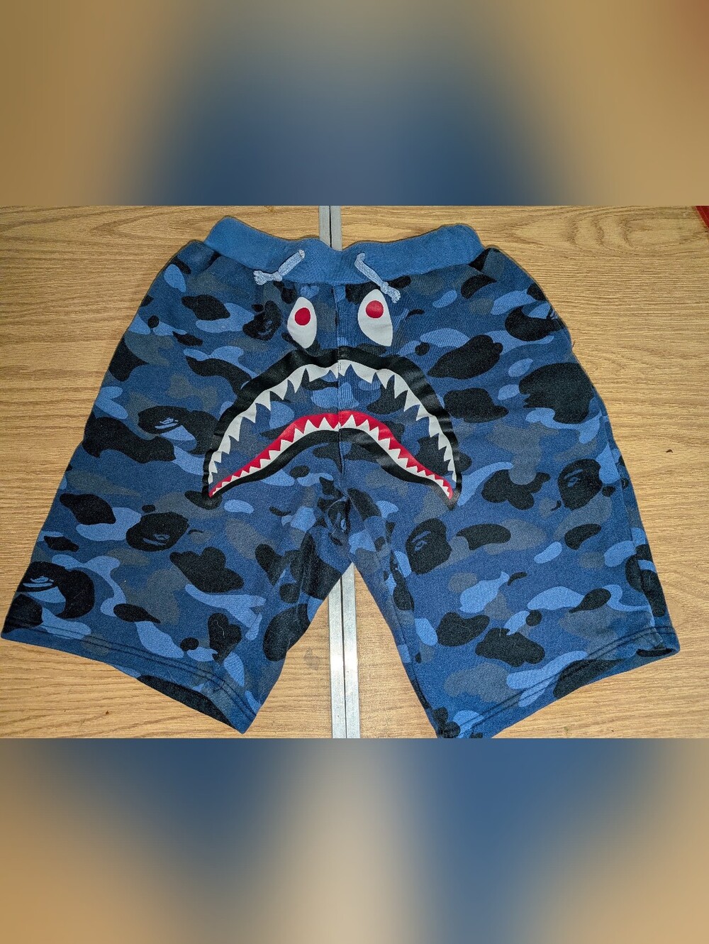 Bape Blue Camo Shark-Graphic Athletic Shorts